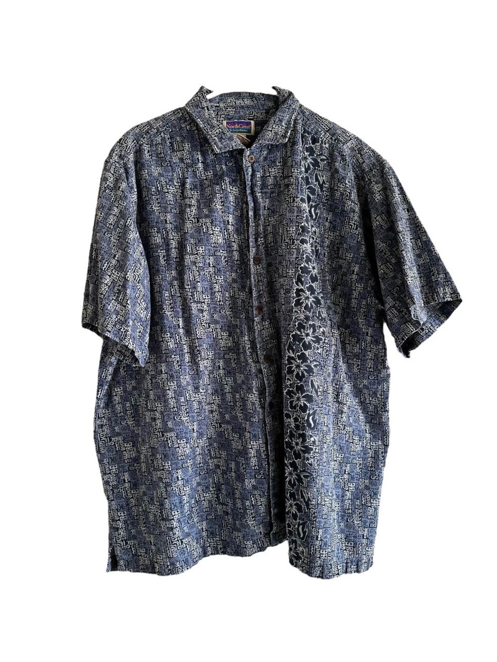Northcrest Hawaiian Shirt Button Down Short Sleeve Collared 100% Cotton Blue XL
